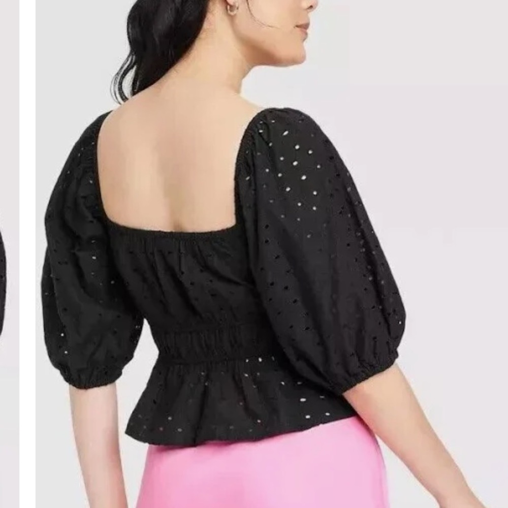 A New Day Cotton Eyelet Top | black | L